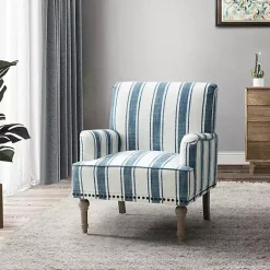 Kirklands Home Accent Chairs|Blue White Stripe Upholstered Accent Chair