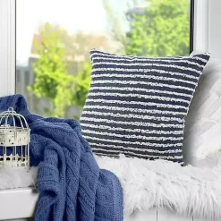 Online Blue Wispy Ways Tufted Stripes Cotton Pillow Pillows