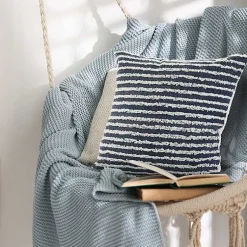 Online Blue Wispy Ways Tufted Stripes Cotton Pillow Pillows