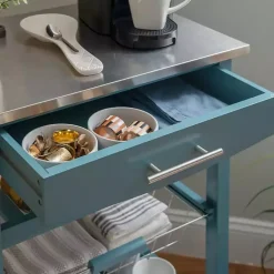 Kirklands Home Kitchen Islands & Bar Carts|Wood and Stainless Steel Kitchen Cart Blue