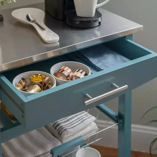 Kirklands Home Kitchen Islands & Bar Carts|Wood and Stainless Steel Kitchen Cart Blue