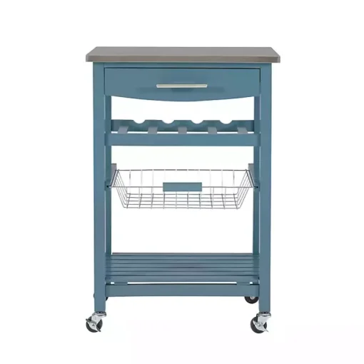 Kirklands Home Kitchen Islands & Bar Carts|Wood and Stainless Steel Kitchen Cart Blue