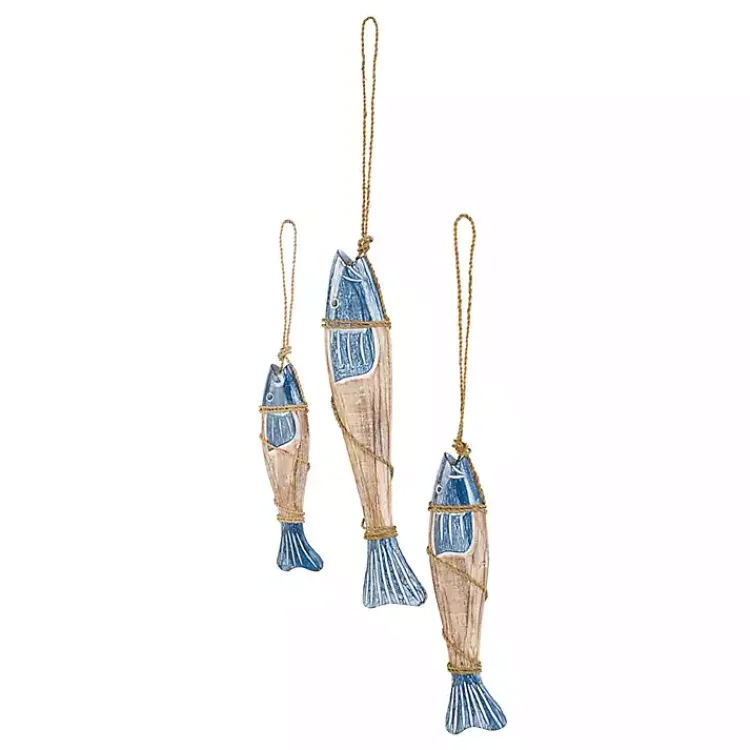 Kirklands Home Wall Plaques|Blue Wood Fish Hanging Wall Plaques, Set of 3