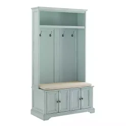 Kirklands Home Entryway Furniture|Wood Hall Tree with Cushioned Bench Blue