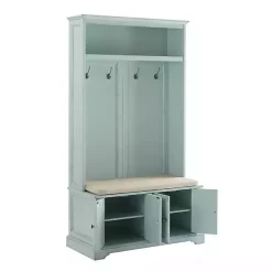Kirklands Home Entryway Furniture|Wood Hall Tree with Cushioned Bench Blue