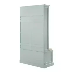 Kirklands Home Entryway Furniture|Wood Hall Tree with Cushioned Bench Blue