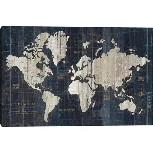 Kirklands Home Framed Art|World Map Canvas Art Print Blue