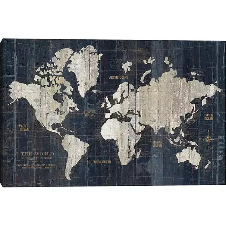 Kirklands Home Framed Art|World Map Canvas Art Print Blue