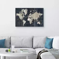 Kirklands Home Framed Art|World Map Canvas Art Print Blue