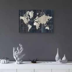 Kirklands Home Framed Art|World Map Canvas Art Print Blue