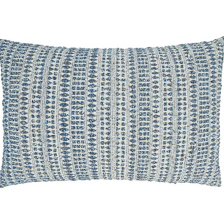Outlet Blue Woven Line Cotton Lumbar Pillow Pillows