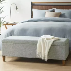 Kirklands Home Benches & Ottomans|Blue-Gray Upholstered Soft-Close Storage Bench