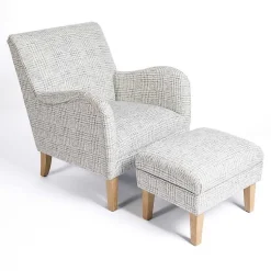 Kirklands Home Accent Chairs|Blue-Grey Houndstooth 2-pc. Chair and Ottoman Set