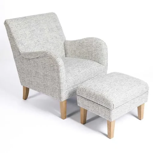 Kirklands Home Accent Chairs|Blue-Grey Houndstooth 2-pc. Chair and Ottoman Set