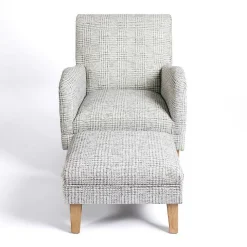 Kirklands Home Accent Chairs|Blue-Grey Houndstooth 2-pc. Chair and Ottoman Set