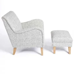Kirklands Home Accent Chairs|Blue-Grey Houndstooth 2-pc. Chair and Ottoman Set