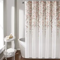 Kirklands Home Shower Curtains|Blush and Gray Weeping Flower Shower Curtain Pink