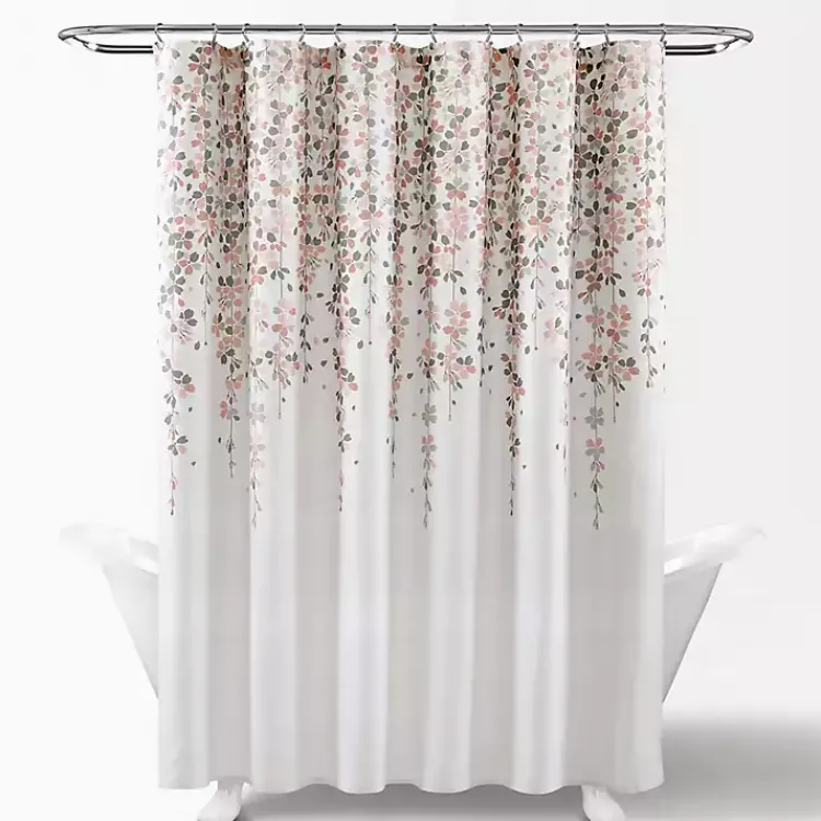 Kirklands Home Shower Curtains|Blush and Gray Weeping Flower Shower Curtain Pink