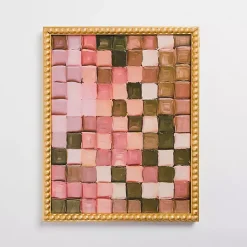 Kirklands Home Canvas Art|Blush Checkerboard Framed Canvas Art Print