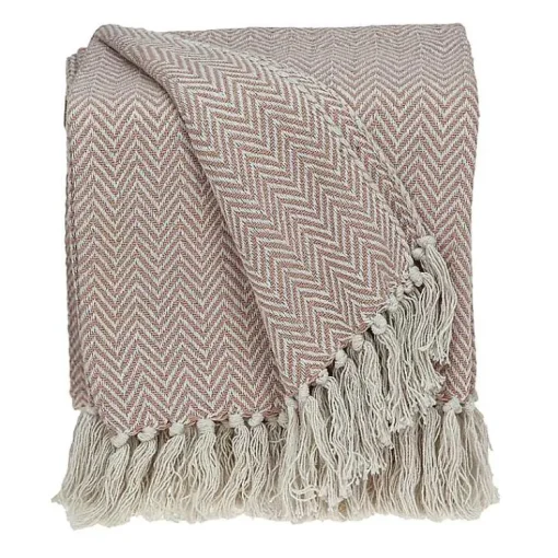 Sale Blush Chevron Cotton Handloomed Tassel Throw Blankets & Throws