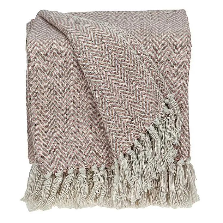 Sale Blush Chevron Cotton Handloomed Tassel Throw Blankets & Throws