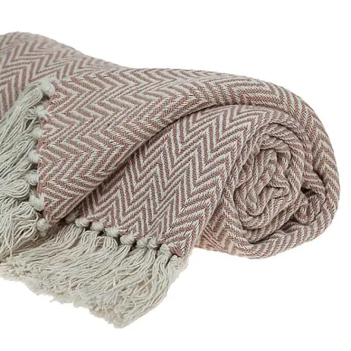 Sale Blush Chevron Cotton Handloomed Tassel Throw Blankets & Throws