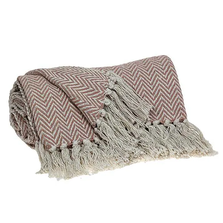 Sale Blush Chevron Cotton Handloomed Tassel Throw Blankets & Throws