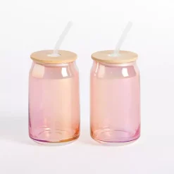 Kirklands Home Glassware & Drinkware|Blush Glass Can Tumblers, Set of 2 Pink