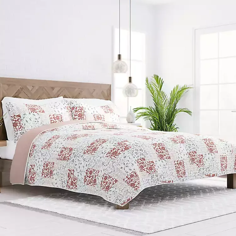 Kirklands Home Quilts|Blush Patchwork Reversible 3-pc. King Quilt Set