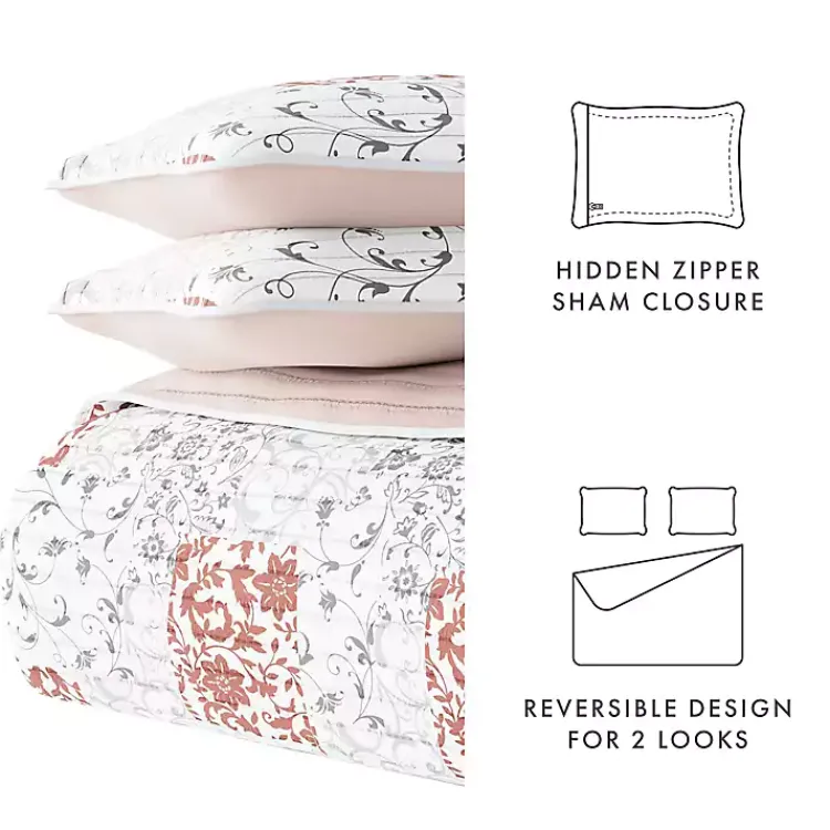 Kirklands Home Quilts|Blush Patchwork Reversible 3-pc. King Quilt Set