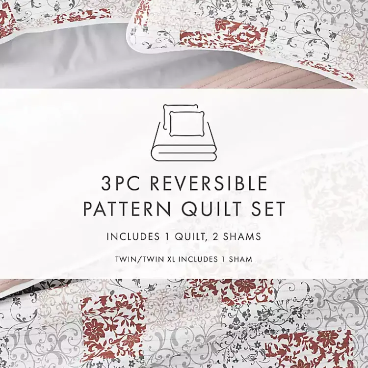 Kirklands Home Quilts|Blush Patchwork Reversible 3-pc. King Quilt Set