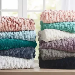 New Blush Ruched Faux Fur Throw Blankets & Throws