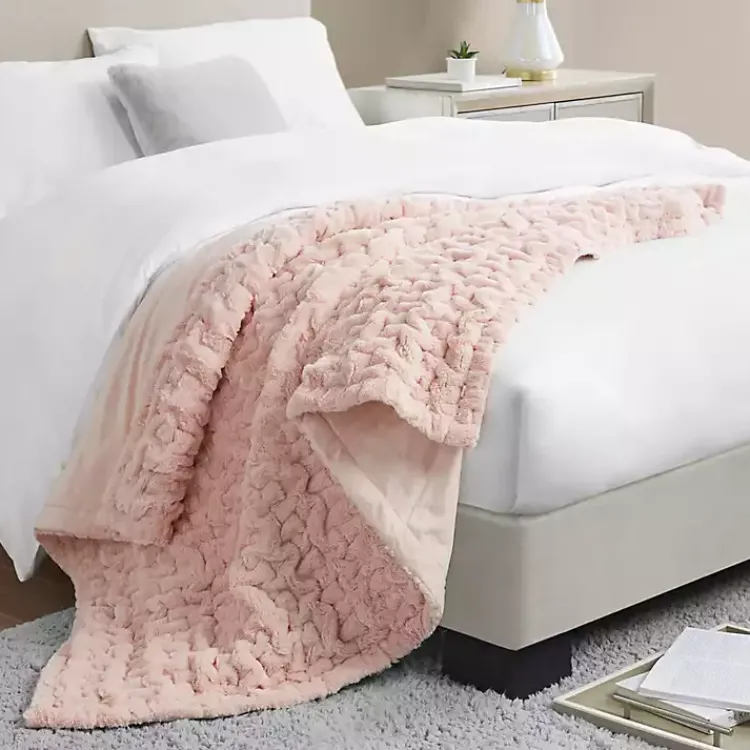 New Blush Ruched Faux Fur Throw Blankets & Throws