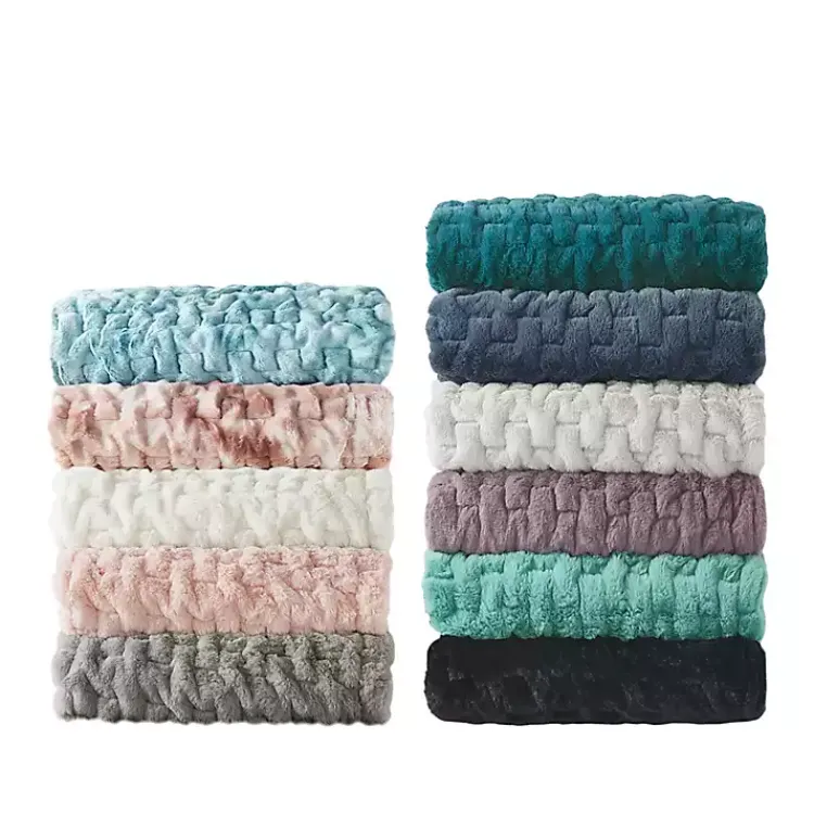New Blush Ruched Faux Fur Throw Blankets & Throws