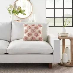 Blush Tufted Pom Poms Throw Pillow Pillows