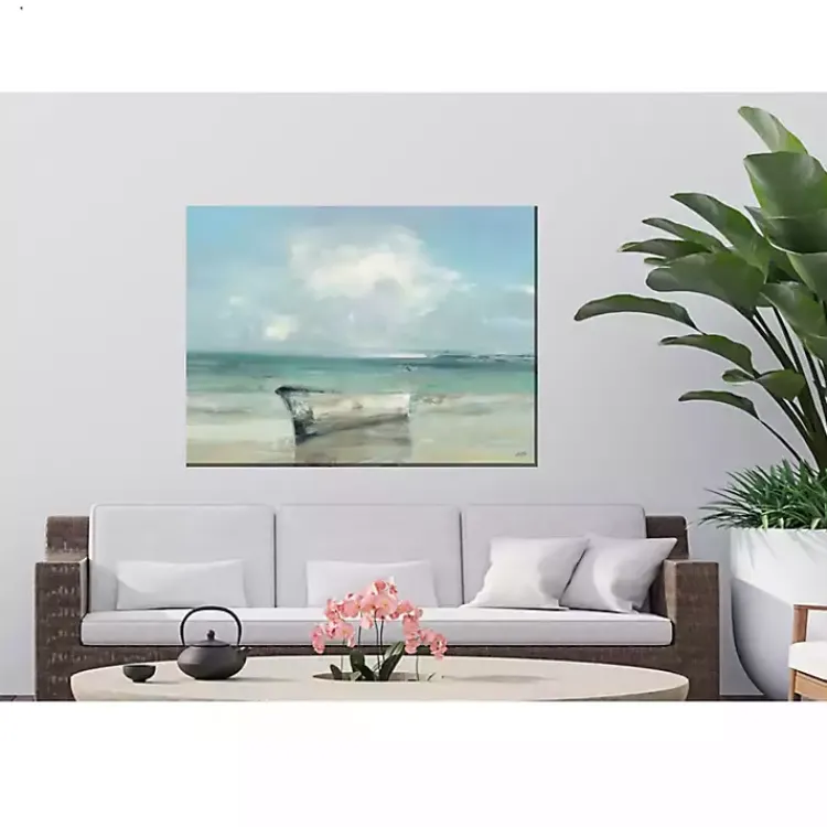 Kirklands Home Outdoor Wall Decor|Boat on Shore Outdoor Canvas Art Print Blue