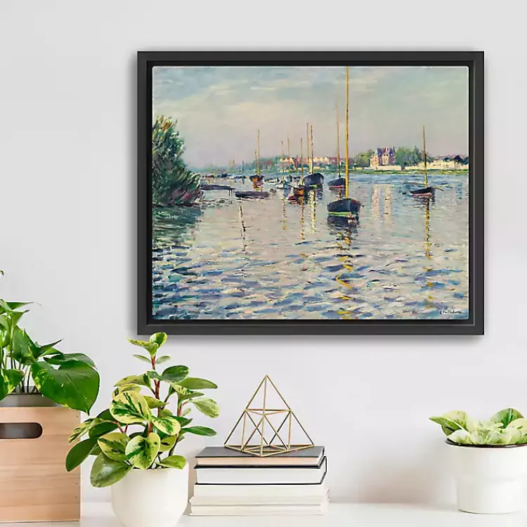 Kirklands Home Canvas Art|Boats at Anchor on Seine Canvas Print, 22x18 in. Blue