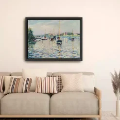 Kirklands Home Canvas Art|Boats at Anchor on Seine Canvas Print, 42x32 in. Blue