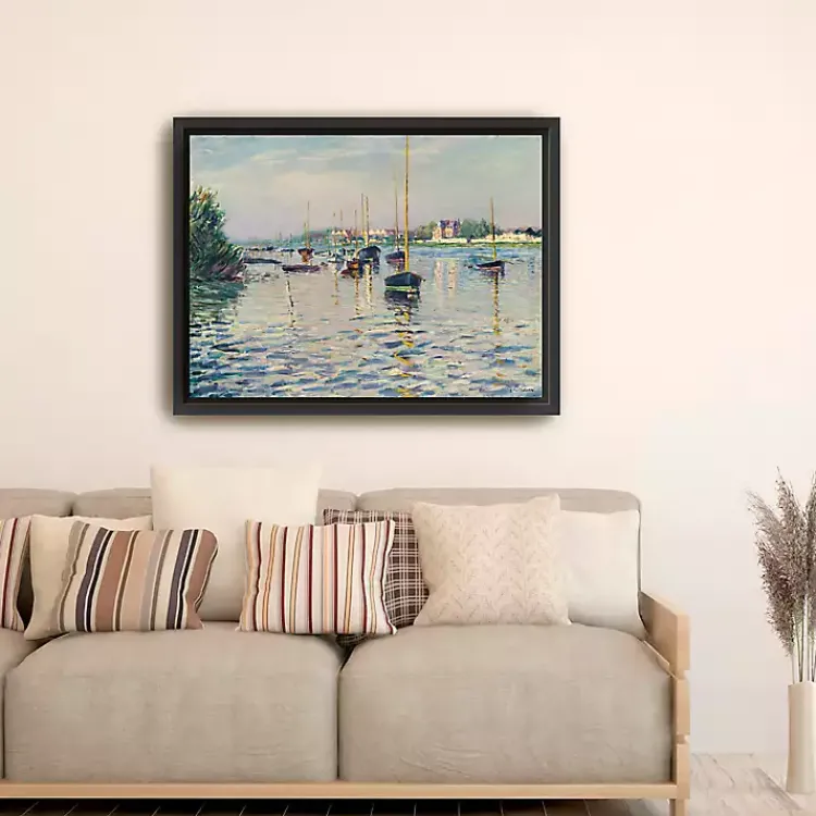 Kirklands Home Canvas Art|Boats at Anchor on Seine Canvas Print, 42x32 in. Blue