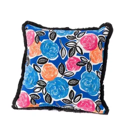 Kirklands Home Outdoor Cushions & Pillows|Bold Blue Floral Fringe Outdoor Pillow