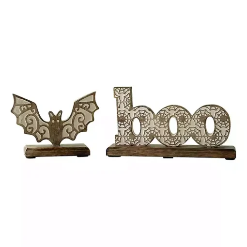 Clearance Boo and Bat Wooden Figurines, Set of 2 Halloween