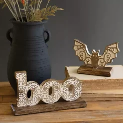 Clearance Boo and Bat Wooden Figurines, Set of 2 Halloween