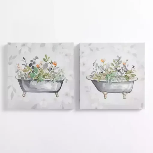 Kirklands Home Canvas Art|Botanical Bathtubs Canvas Art Prints, Set of 2 Gray