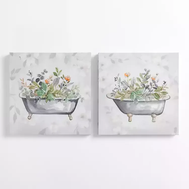 Kirklands Home Canvas Art|Botanical Bathtubs Canvas Art Prints, Set of 2 Gray