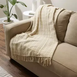 New Brandy Plaid Fringed Throw Blankets & Throws