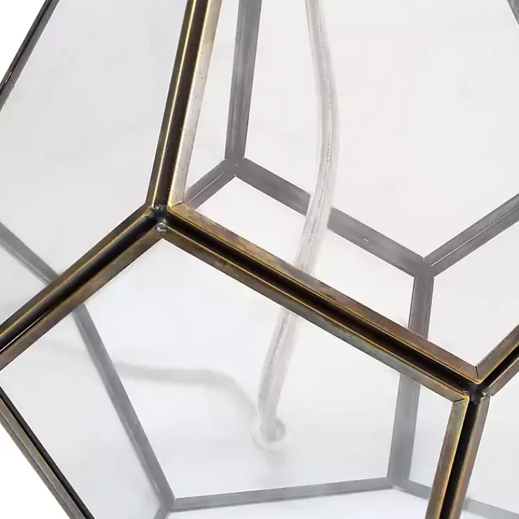Kirklands Home Table Lamps|Brass and Glass Octagon Table Lamp White