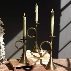 Best Brass Antique Trumpet Candle Holders, Set of 3 Candle Holders