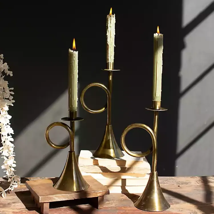 Best Brass Antique Trumpet Candle Holders, Set of 3 Candle Holders