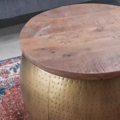 Kirklands Home Coffee Tables|Brass Hammered Drum Storage Coffee Table Brown