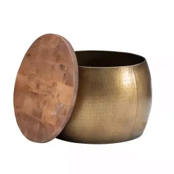 Kirklands Home Coffee Tables|Brass Hammered Drum Storage Coffee Table Brown